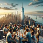 DALL·E 2023-11-12 14.12.00 - A photorealistic image of a beer party on top of the One World Trade Center in New York City. The scene features a group of people, diverse in gender .png